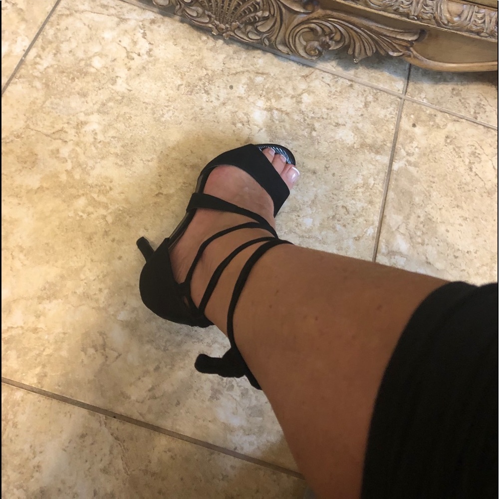 Black lace up high heels